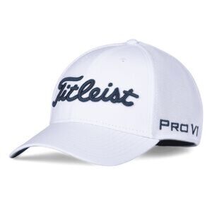 Titleist Men’s Golfing Tour Sports Mesh ProV1 FJ Hat in White M/L